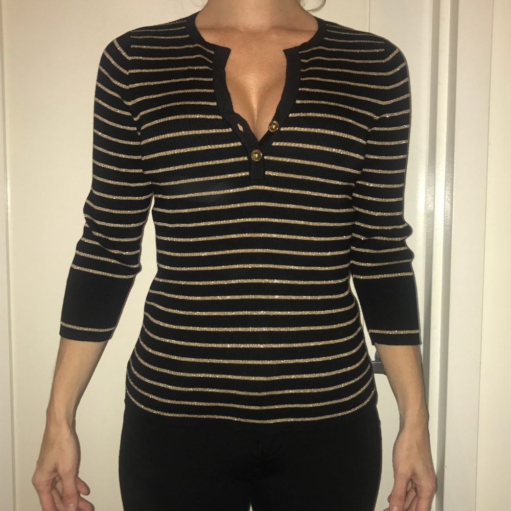 🐎LAUREN RALPH LAUREN BLACK AND GOLD STRIPE TOP
